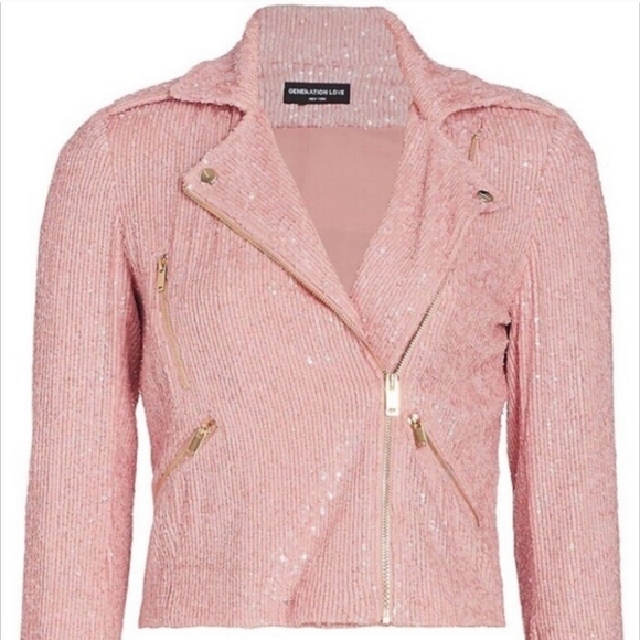 Generation Love Pink Sequin Moto Jacket Size XS - Picture 2 of 4